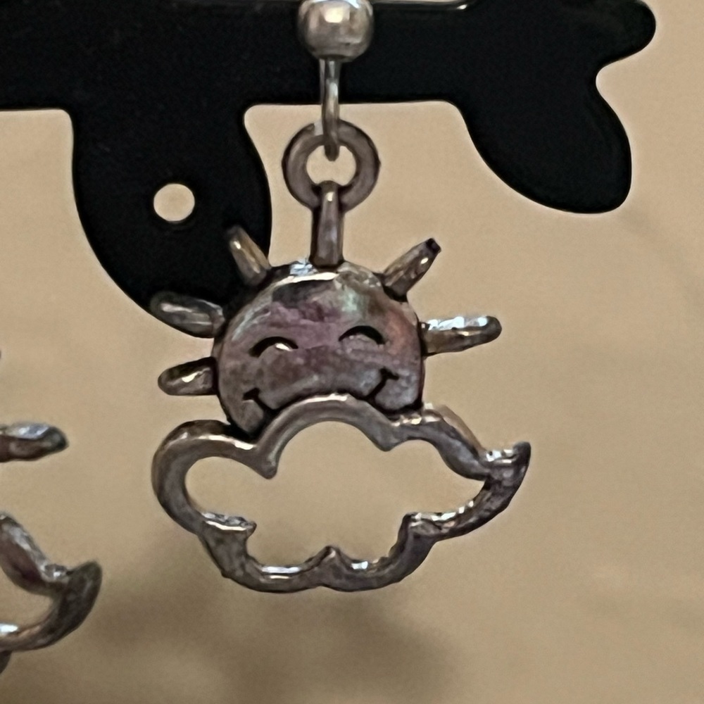 Silver sun and cloud earrings - Picture 2 of 4